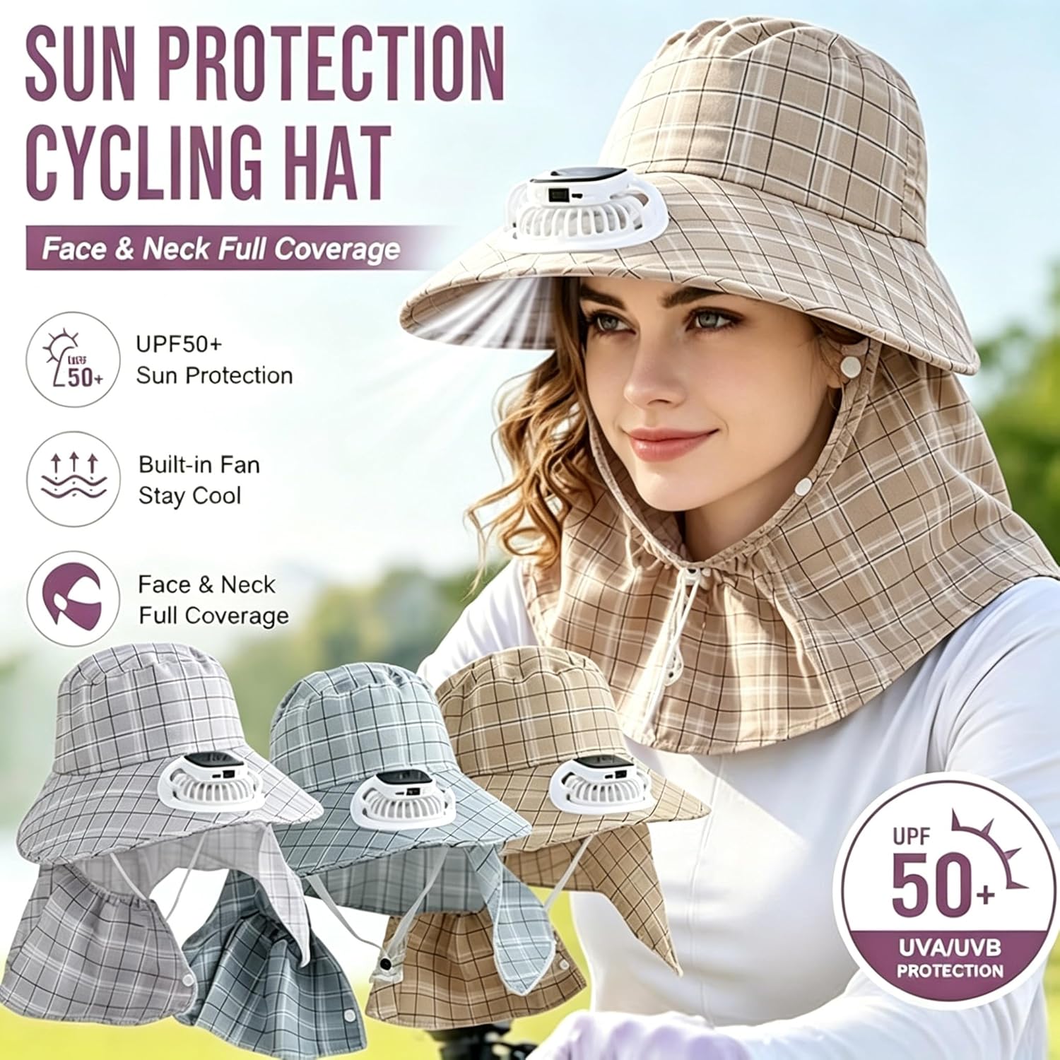 Outdoor Camping Fan - 1PC Sombrero con Ventilador de Energía