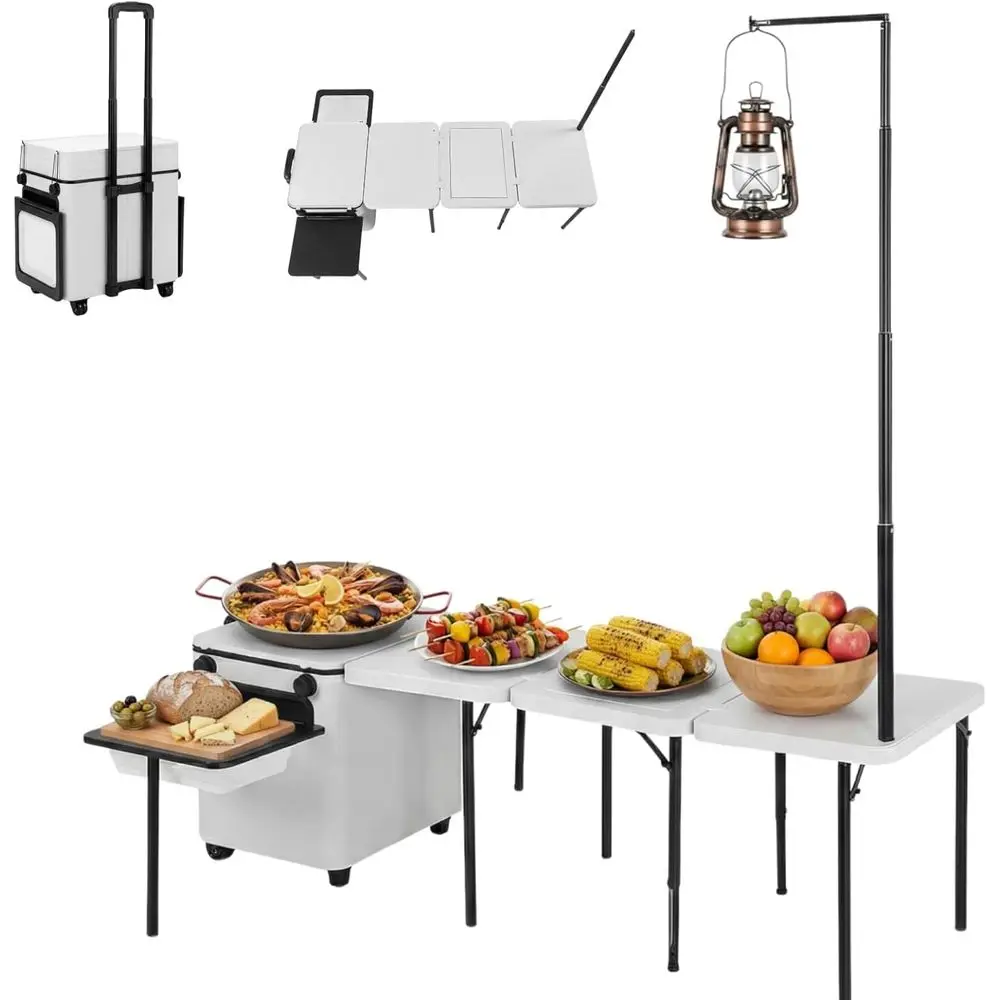 Outdoor Camping Table With Storage - Mesa de Cocina Plegable Portátil para
