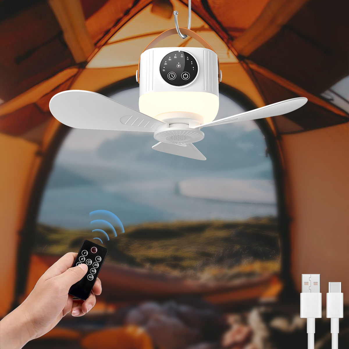 Outdoor Camping Misting Fan - Luz LED con Ventilador, Ventiladores de