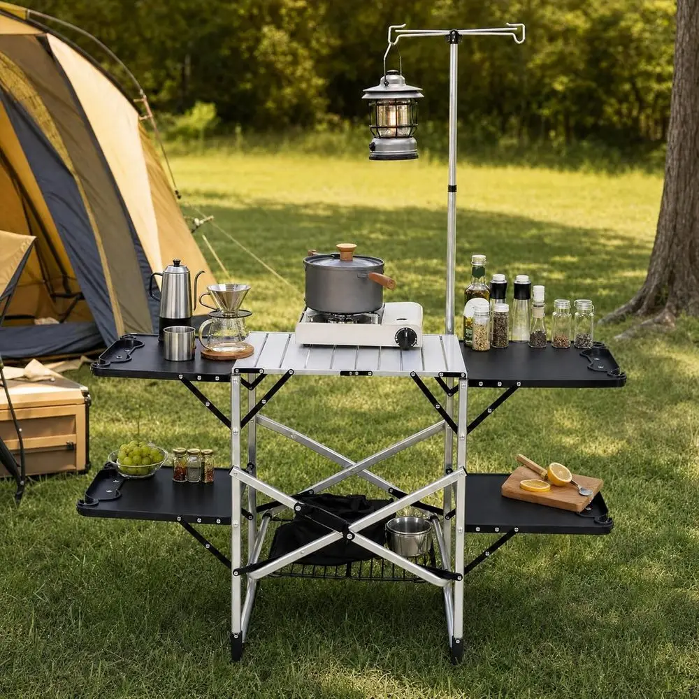 Outdoor Camping Table With Storage - Mesa de Cocina Portátil para Exteriores