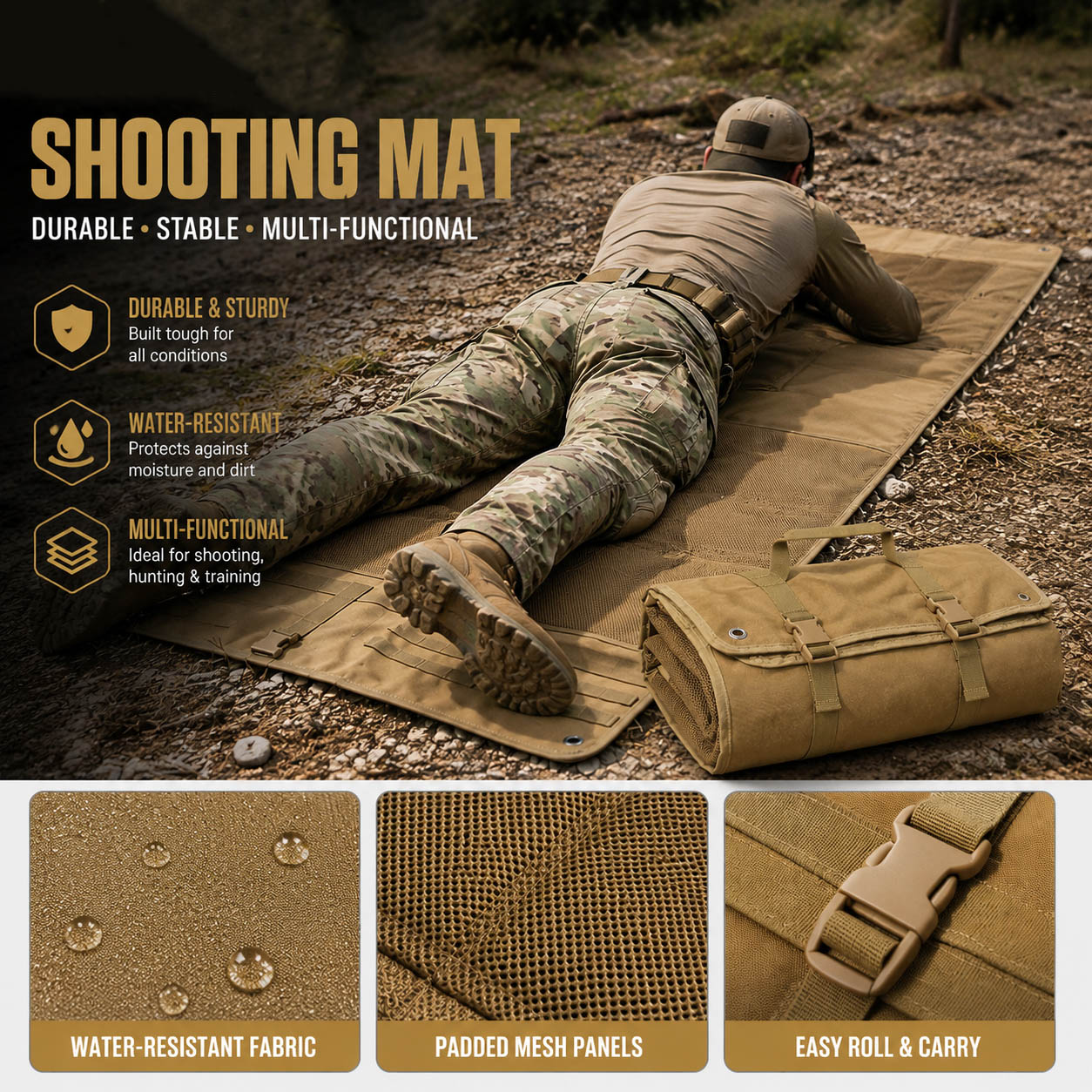 Outdoor Camping Mat Waterproof - Esterilla Táctica Portátil Impermeable Enrollable para
