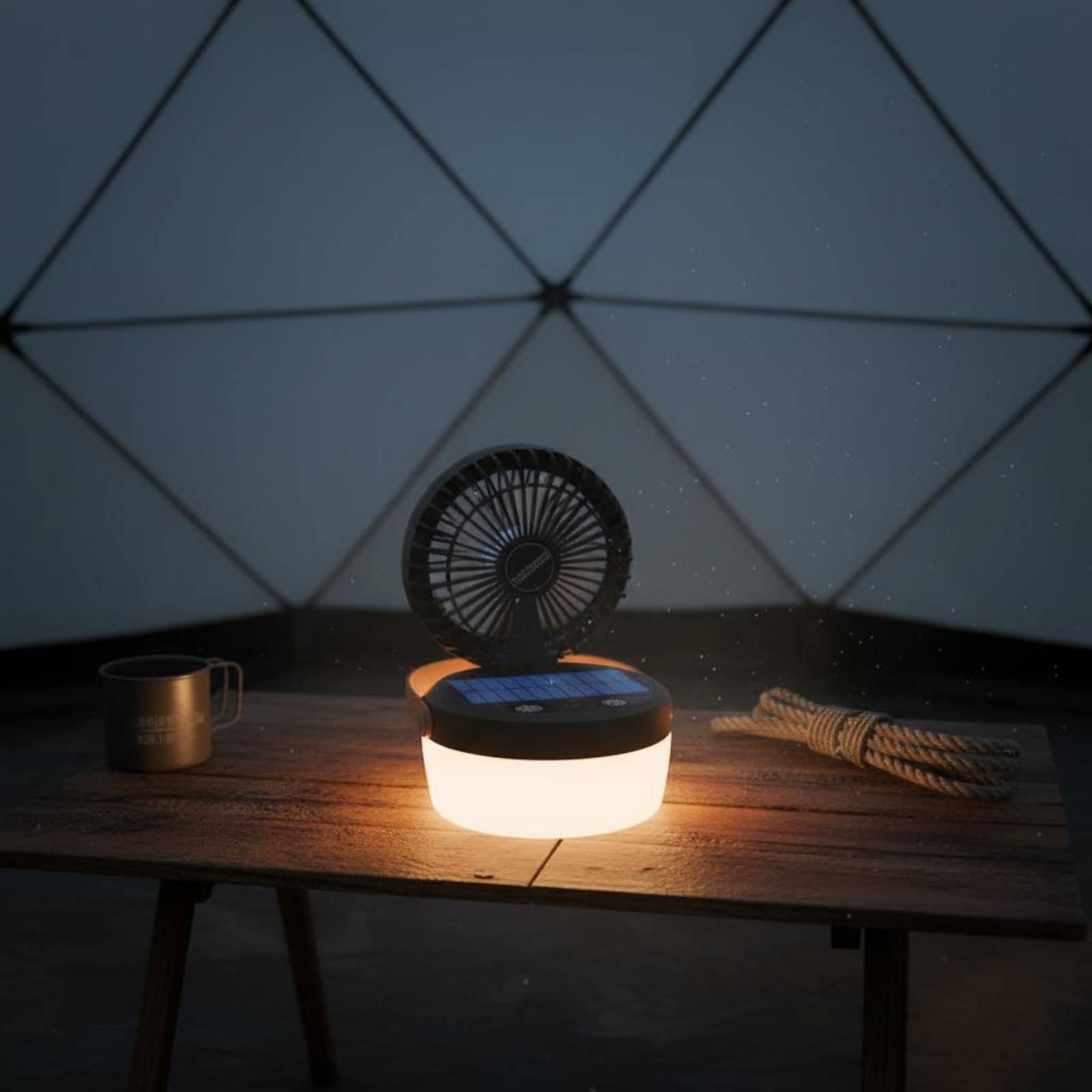 Outdoor Camping Fan - Linterna de Camping Solar con Ventilador,
