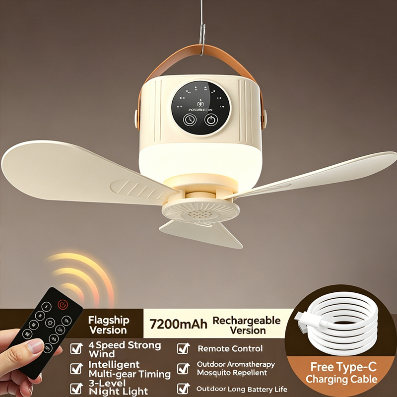 Outdoor Camping Misting Fan - Ventilador de Techo Portátil Recargable de