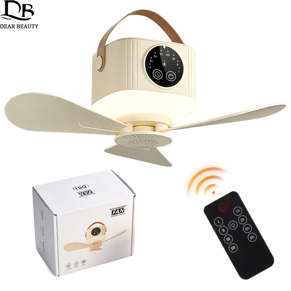 Outdoor Camping Fan - Ventilador de techo inalámbrico con luz,