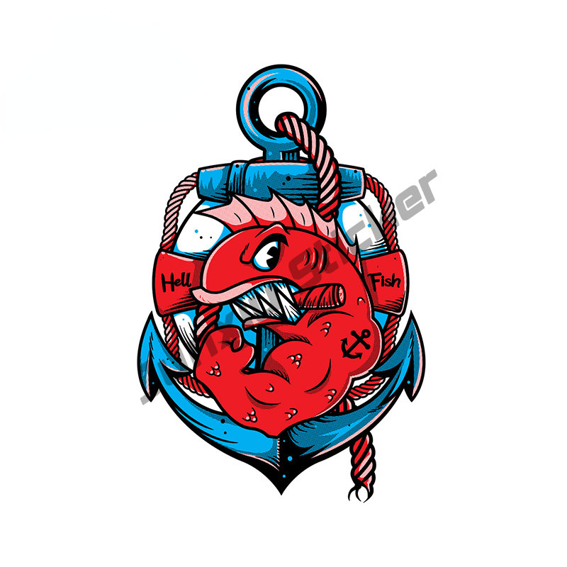 Hellfish-pegatina de vinilo pa - Outdoor Camping Logo reseña y precio