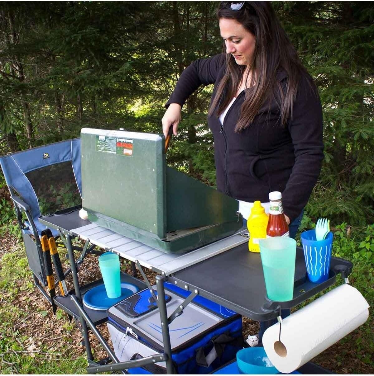 Mesa de cocina portátil plegab - Outdoor Camping Table With Storage reseña y precio