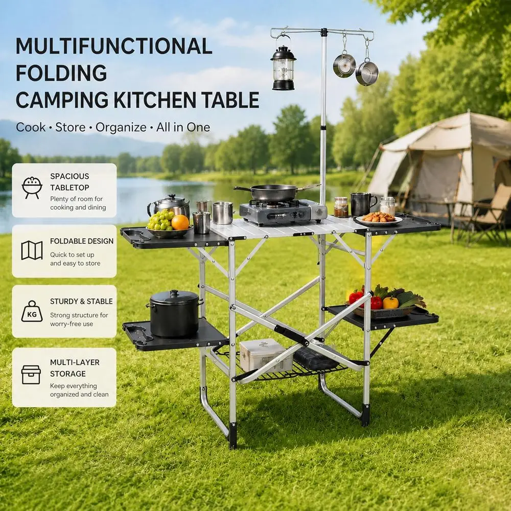 Mesa de Cocina Portátil para E - Outdoor Camping Table With Storage reseña y precio